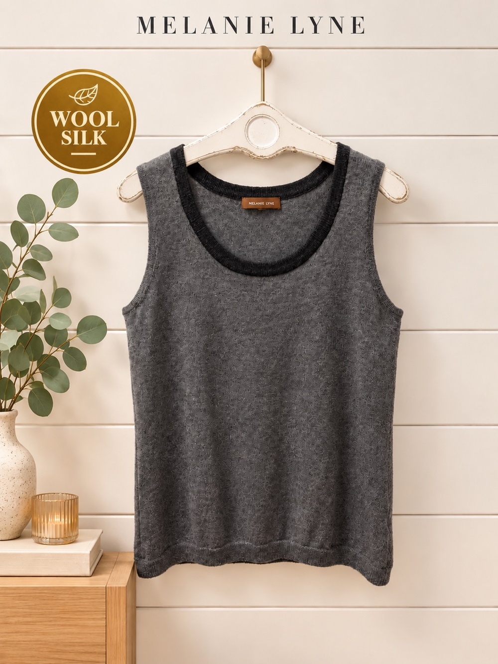 MELANIE LYNE – Grey Knit Sleeveless Top – Estimated Size L